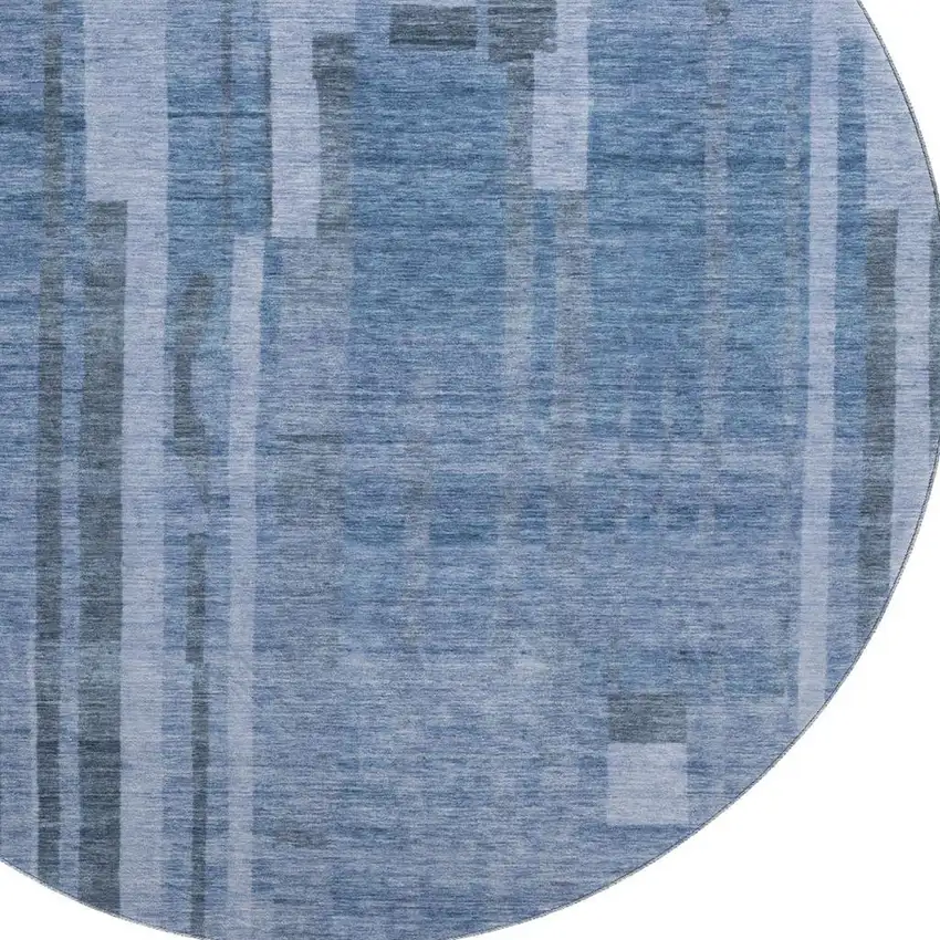 8' Navy Blue And Denim Blue Striped Washable Round Rug With UV Protection Photo 2