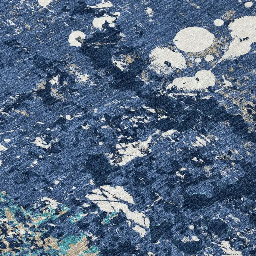 8' Navy Blue And Fern Green Round Abstract Washable Indoor Outdoor Area Rug Photo 6