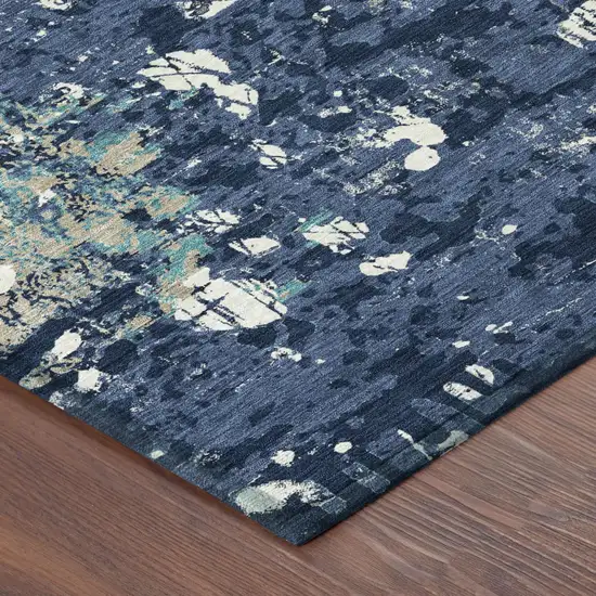8' Navy Blue And Fern Green Round Abstract Washable Indoor Outdoor Area Rug Photo 5