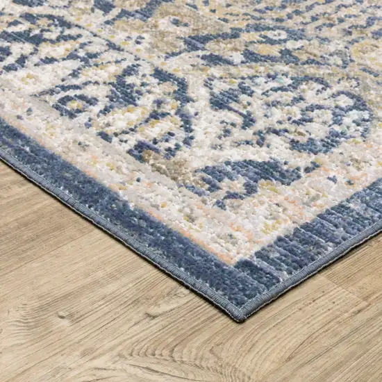 8' Navy Blue And Gold Oriental Runner Rug Photo 6