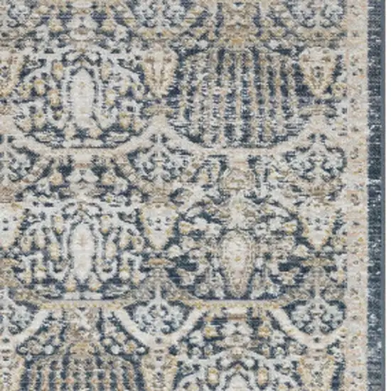 8' Navy Blue And Gold Oriental Runner Rug Photo 3