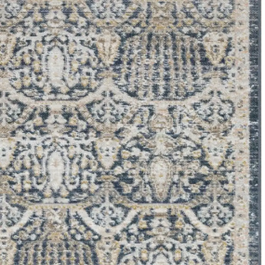 8' Navy Blue And Gold Oriental Runner Rug Photo 3