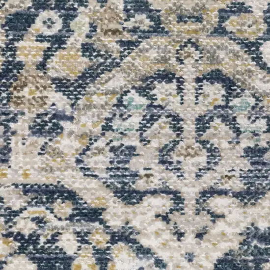 8' Navy Blue And Gold Oriental Runner Rug Photo 8