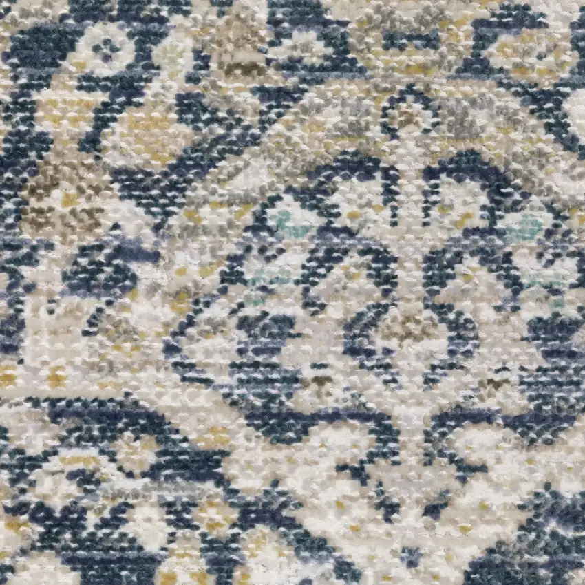 8' Navy Blue And Gold Oriental Runner Rug Photo 8
