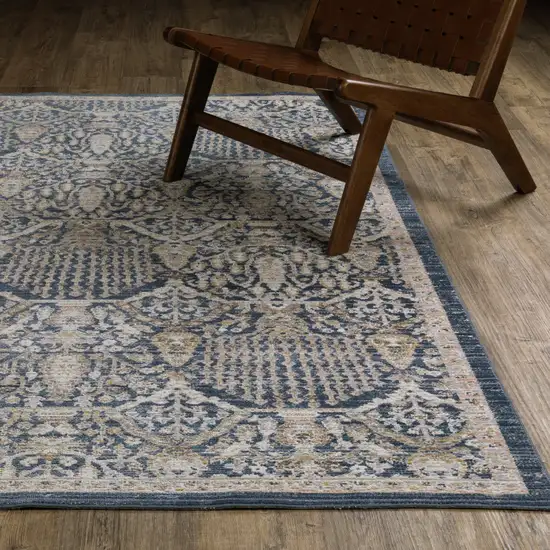 8' Navy Blue And Gold Oriental Runner Rug Photo 5