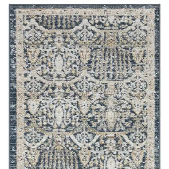 8' Navy Blue And Gold Oriental Runner Rug Photo 4