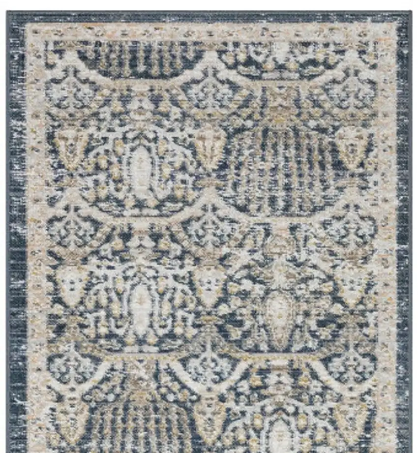 8' Navy Blue And Gold Oriental Runner Rug Photo 4