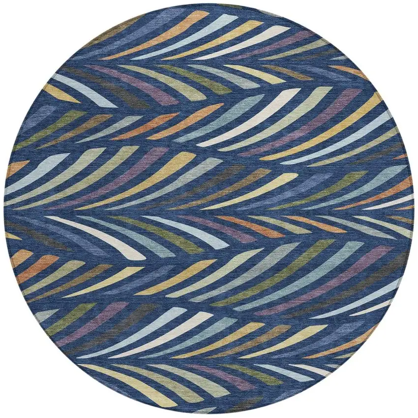 8' Navy Blue And Gold Round Abstract Washable Indoor Outdoor Area Rug Photo 3