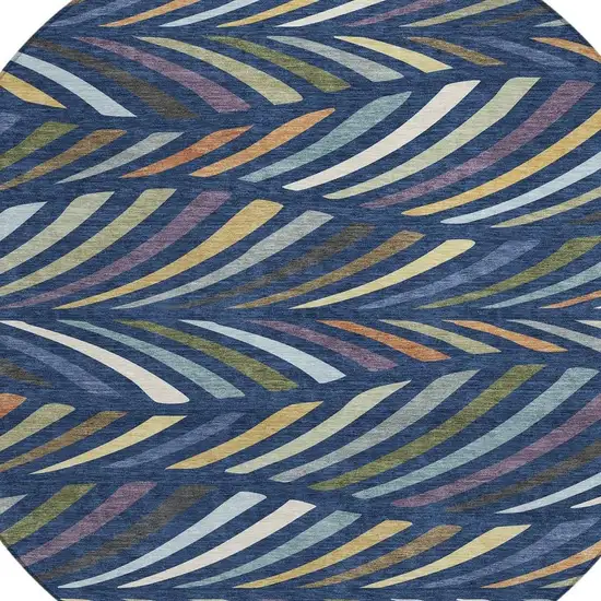 8' Navy Blue And Gold Round Abstract Washable Indoor Outdoor Area Rug Photo 2