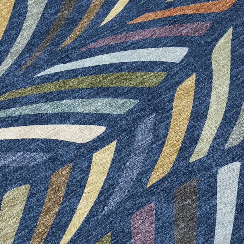 8' Navy Blue And Gold Round Abstract Washable Indoor Outdoor Area Rug Photo 7