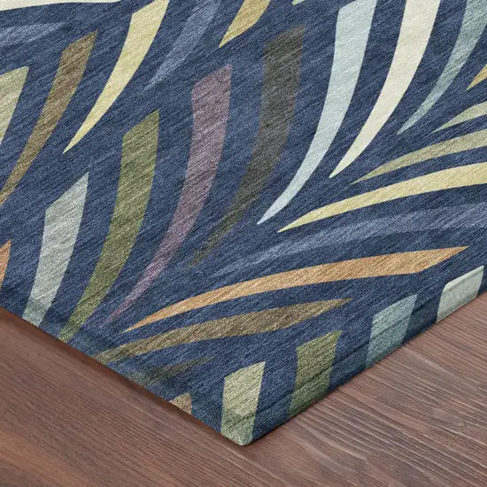 8' Navy Blue And Gold Round Abstract Washable Indoor Outdoor Area Rug Photo 6
