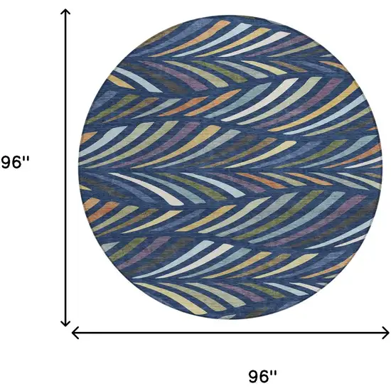 8' Navy Blue And Gold Round Abstract Washable Indoor Outdoor Area Rug Photo 8