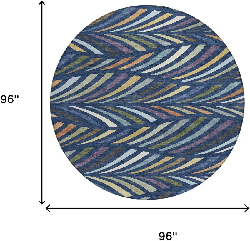 8' Navy Blue And Gold Round Abstract Washable Indoor Outdoor Area Rug Photo 8