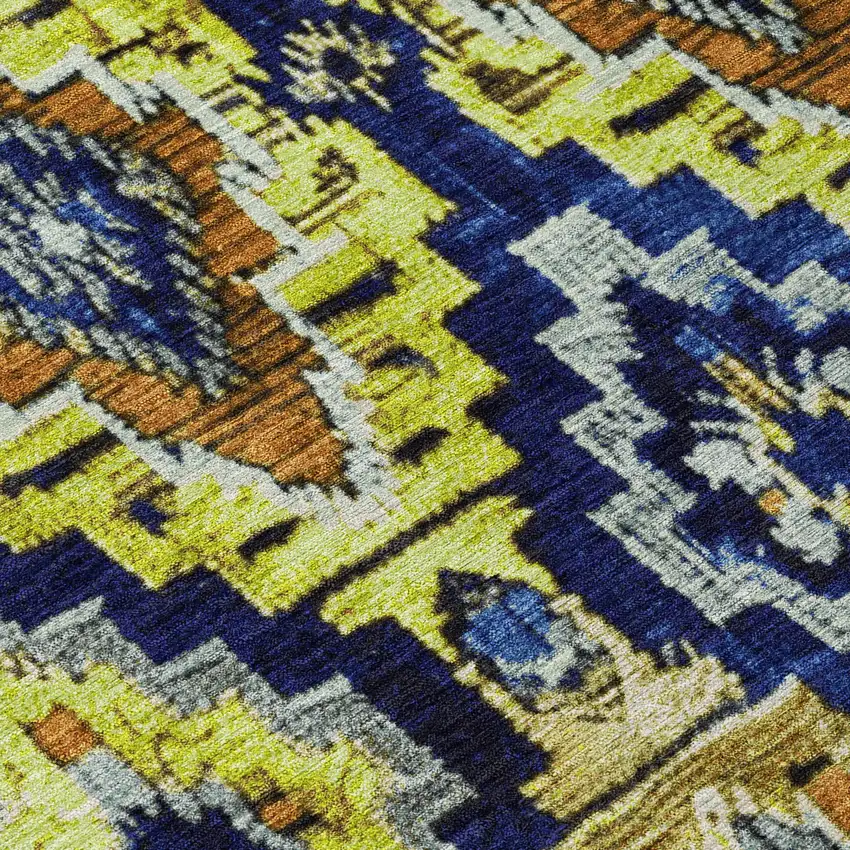 8' Navy Blue And Gold Round Aztec Washable Indoor Outdoor Area Rug Photo 9