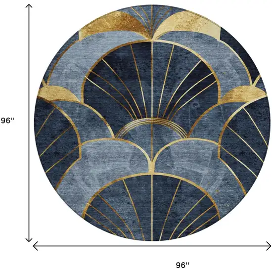 8' Navy Blue And Gold Round Floral Washable Indoor Outdoor Area Rug Photo 9