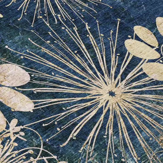 8' Navy Blue And Gold Round Floral Washable Indoor Outdoor Area Rug Photo 7