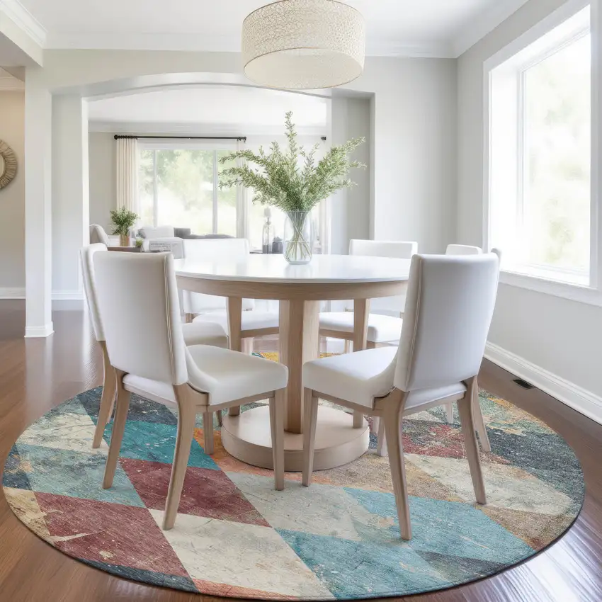 8' Navy Blue And Gold Round Geometric Washable Indoor Outdoor Area Rug Photo 6