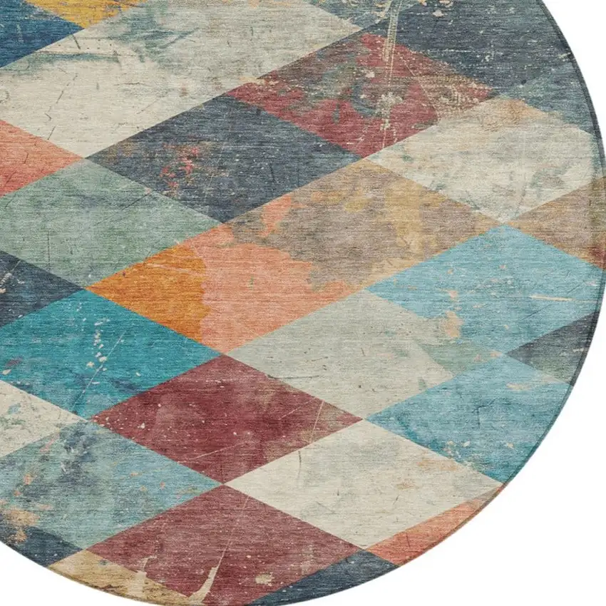 8' Navy Blue And Gold Round Geometric Washable Indoor Outdoor Area Rug Photo 4