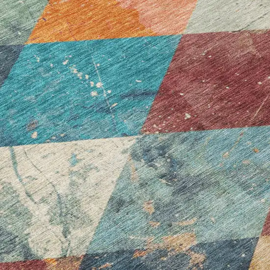 8' Navy Blue And Gold Round Geometric Washable Indoor Outdoor Area Rug Photo 8