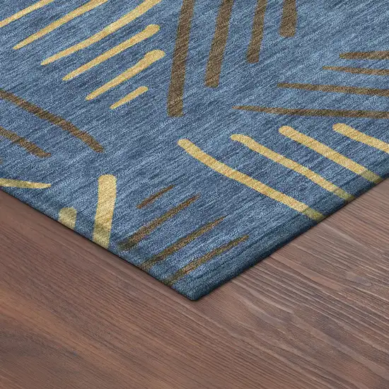 8' Navy Blue And Gold Round Geometric Washable Indoor Outdoor Area Rug Photo 8