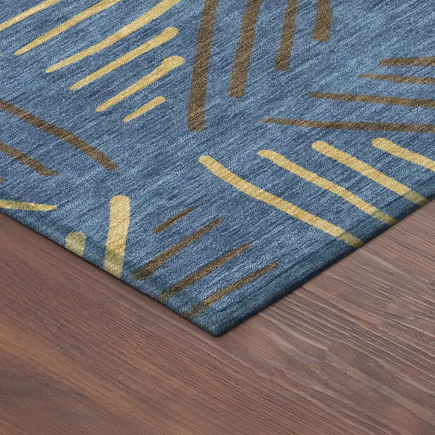 8' Navy Blue And Gold Round Geometric Washable Indoor Outdoor Area Rug Photo 8