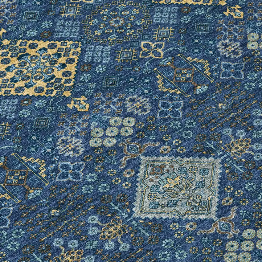 8' Navy Blue And Gold Round Geometric Washable Indoor Outdoor Area Rug Photo 7