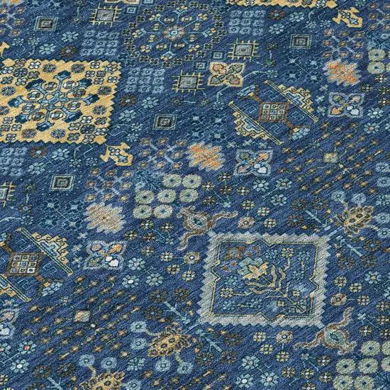 8' Navy Blue And Gold Round Geometric Washable Indoor Outdoor Area Rug Photo 7