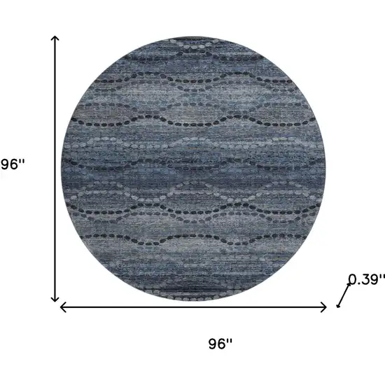 8' Navy Blue And Gray Abstract Geometric Washable Round Rug With UV Protection Photo 8