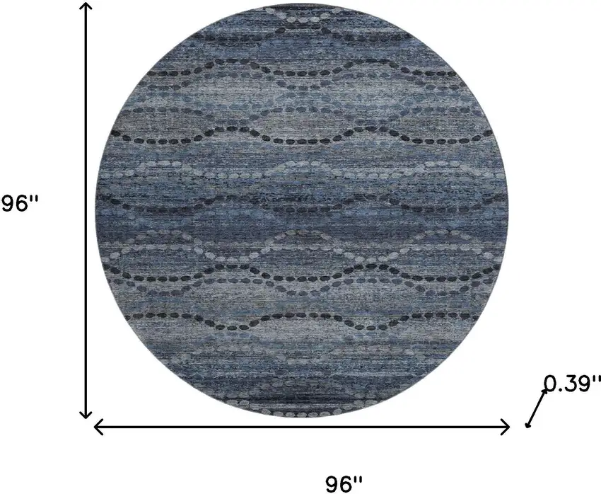 8' Navy Blue And Gray Abstract Geometric Washable Round Rug With UV Protection Photo 8