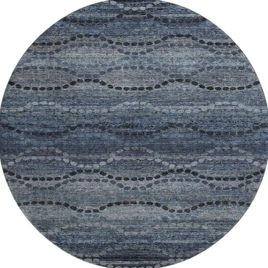 8' Navy Blue And Gray Abstract Geometric Washable Round Rug With UV Protection Photo 3