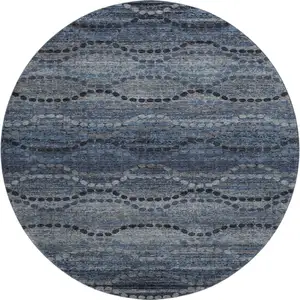 Photo of 8' Navy Blue And Gray Abstract Geometric Washable Round Rug With UV Protection