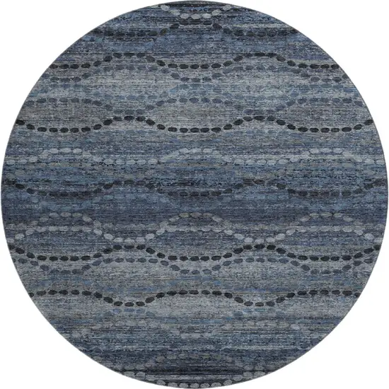 8' Navy Blue And Gray Abstract Geometric Washable Round Rug With UV Protection Photo 1