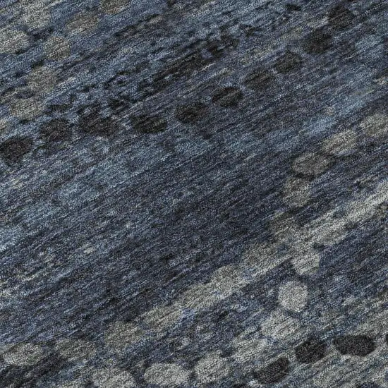 8' Navy Blue And Gray Abstract Geometric Washable Round Rug With UV Protection Photo 7