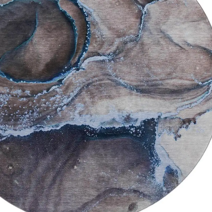 8' Navy Blue And Gray Abstract Washable Round Rug With UV Protection Photo 3