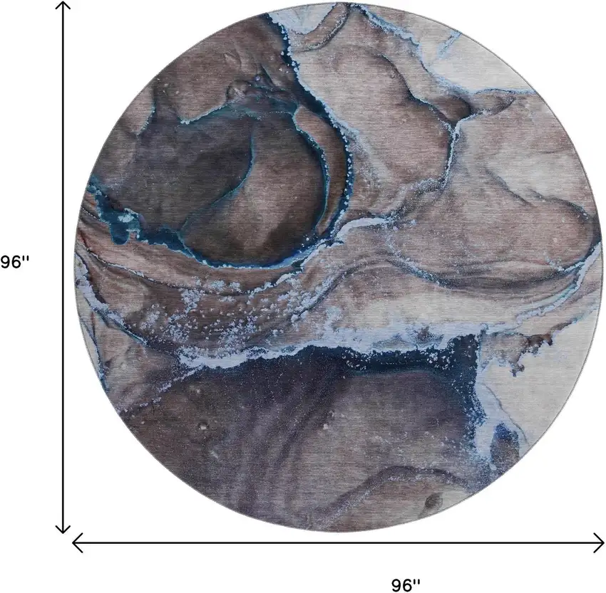 8' Navy Blue And Gray Abstract Washable Round Rug With UV Protection Photo 3