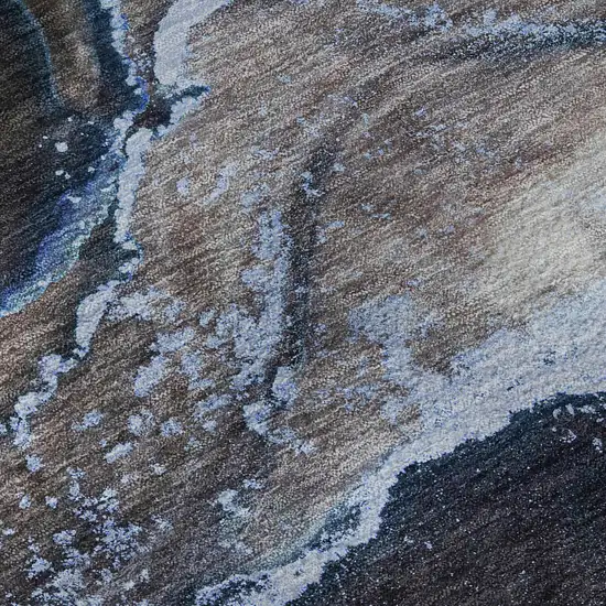 8' Navy Blue And Gray Abstract Washable Round Rug With UV Protection Photo 9