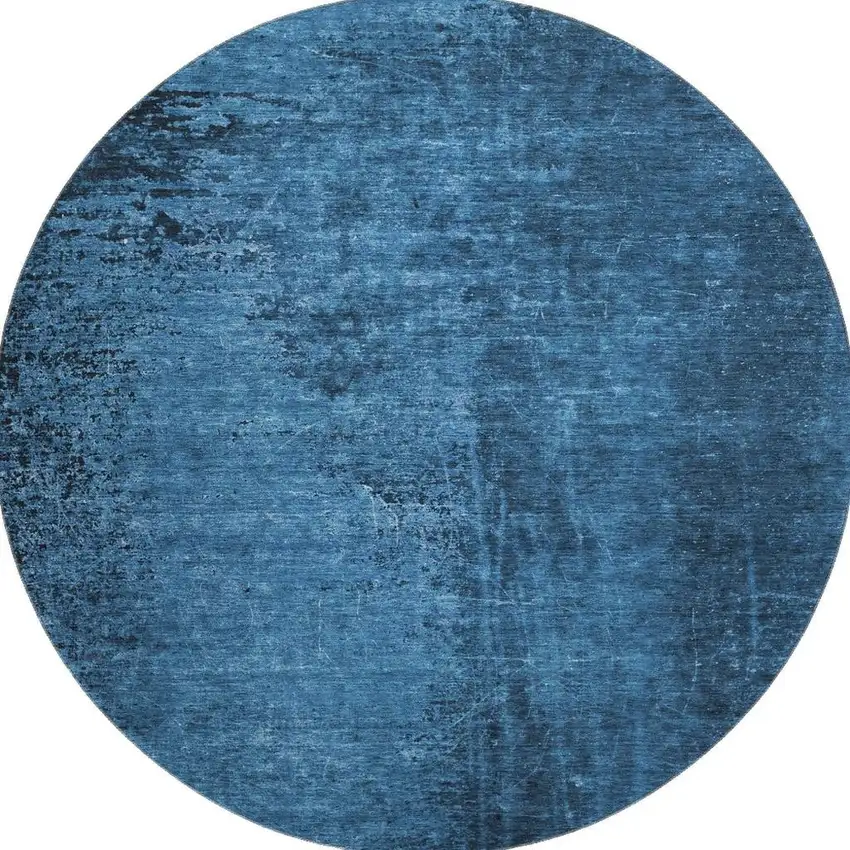 8' Navy Blue And Gray Abstract Washable Round Rug With UV Protection Photo 4