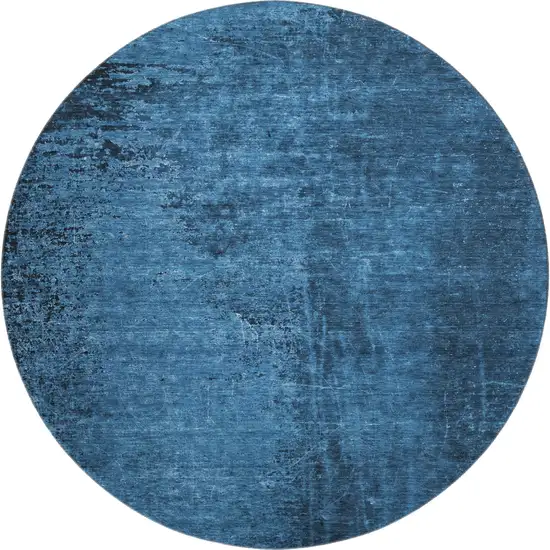 8' Navy Blue And Gray Abstract Washable Round Rug With UV Protection Photo 1