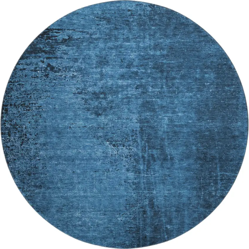 8' Navy Blue And Gray Abstract Washable Round Rug With UV Protection Photo 1