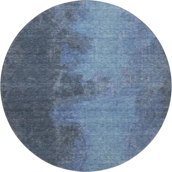 8' Navy Blue And Gray Abstract Washable Round Rug With UV Protection Photo 2