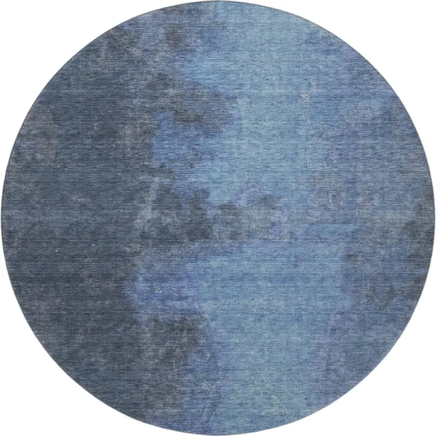 8' Navy Blue And Gray Abstract Washable Round Rug With UV Protection Photo 2