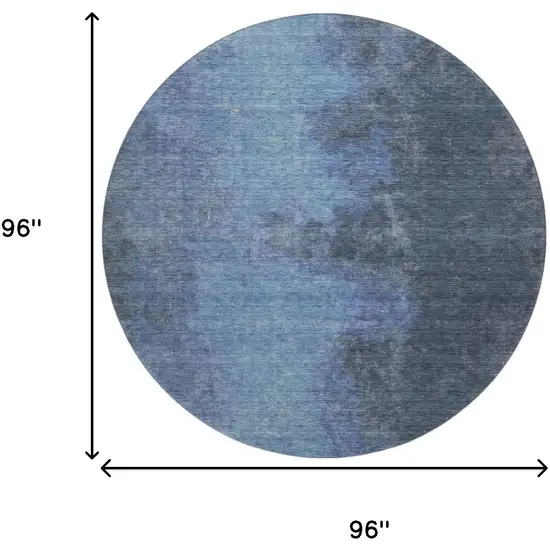 8' Navy Blue And Gray Abstract Washable Round Rug With UV Protection Photo 8