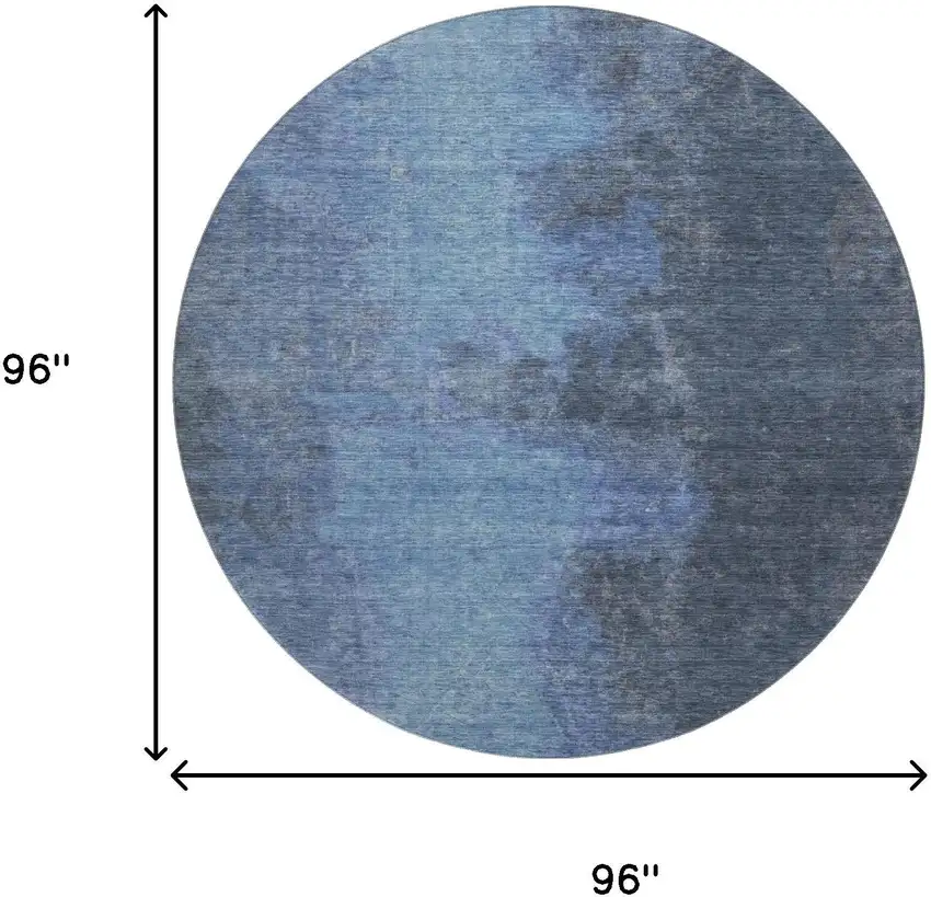 8' Navy Blue And Gray Abstract Washable Round Rug With UV Protection Photo 8