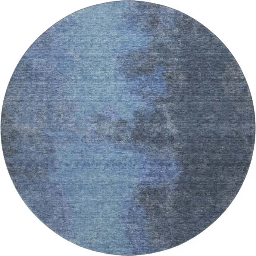 8' Navy Blue And Gray Abstract Washable Round Rug With UV Protection Photo 1