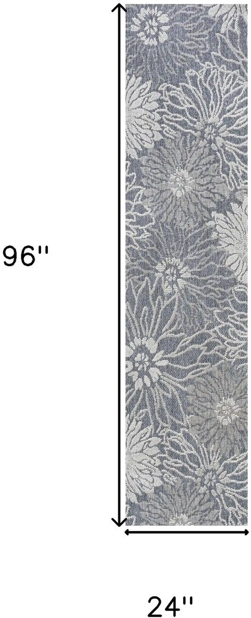 8' Navy Blue And Gray Floral Indoor Outdoor Runner Rug Photo 8