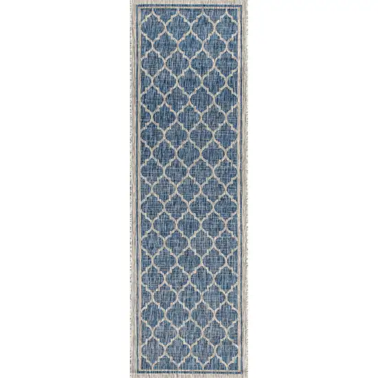 8' Navy Blue And Gray Geometric Indoor Outdoor Runner Rug Photo 3