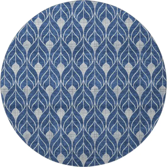 8' Navy Blue And Gray Geometric Washable Round Rug With UV Protection Photo 3