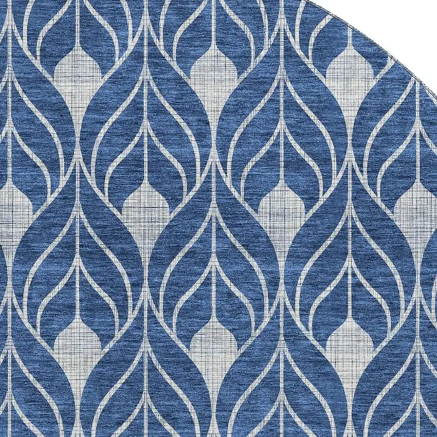 8' Navy Blue And Gray Geometric Washable Round Rug With UV Protection Photo 2