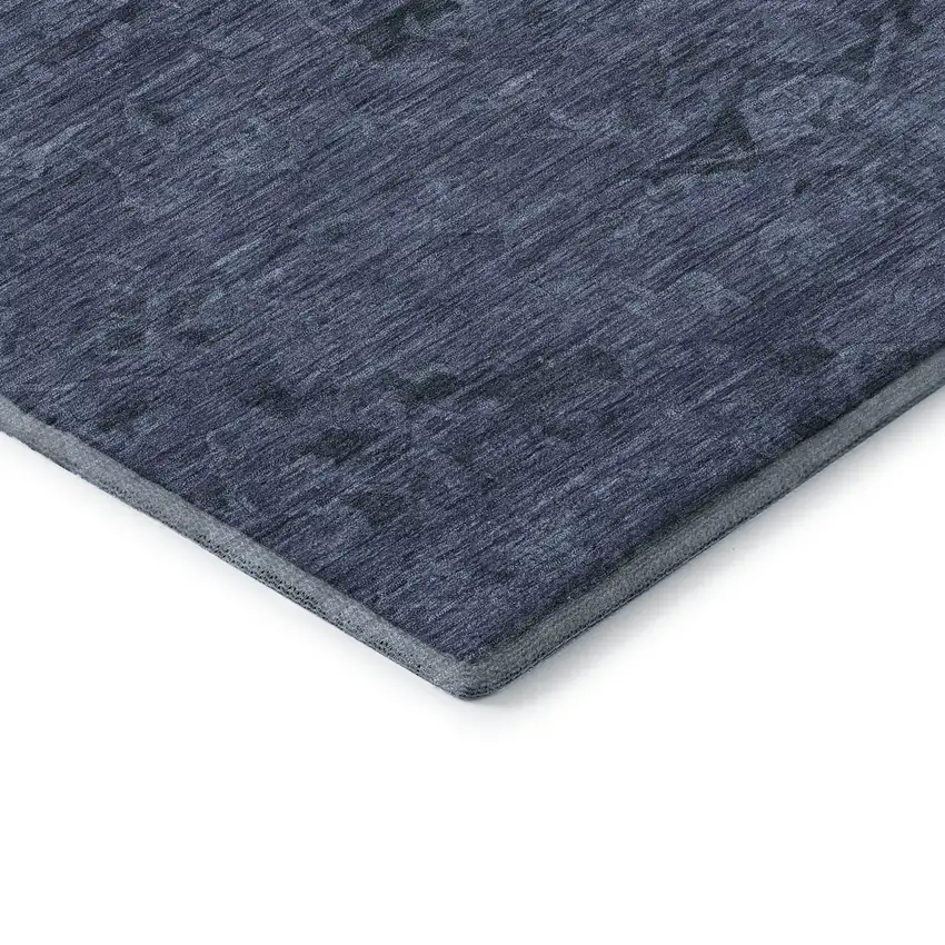 8' Navy Blue And Gray Medallion Washable Round Rug With UV Protection Photo 6