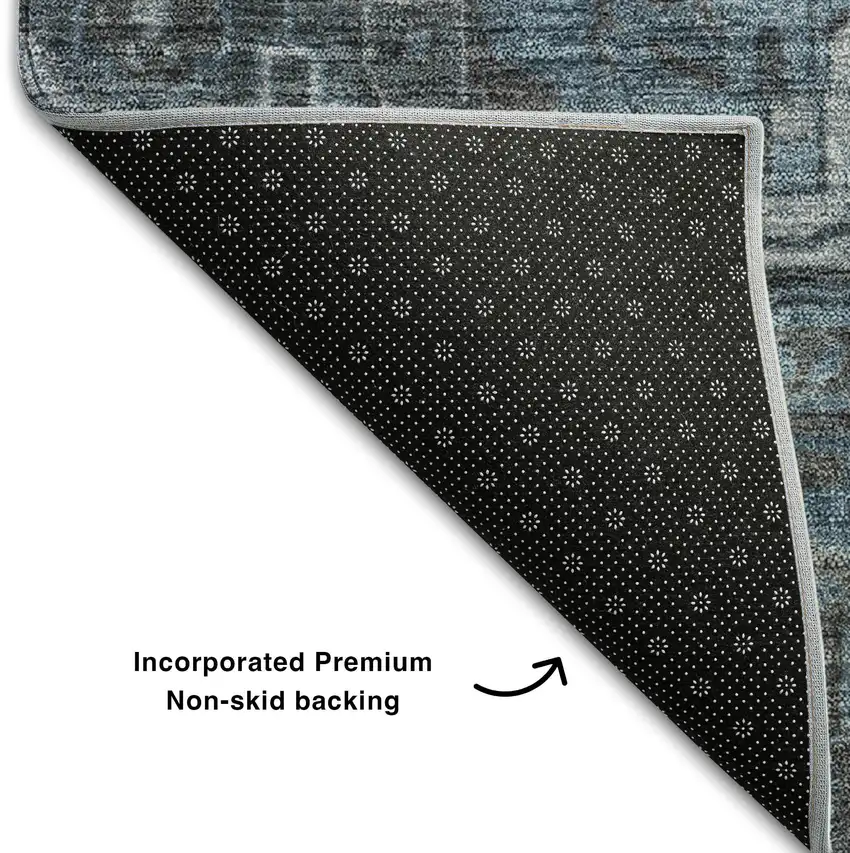 8' Navy Blue And Gray Oriental Washable Round Rug With UV Protection Photo 5